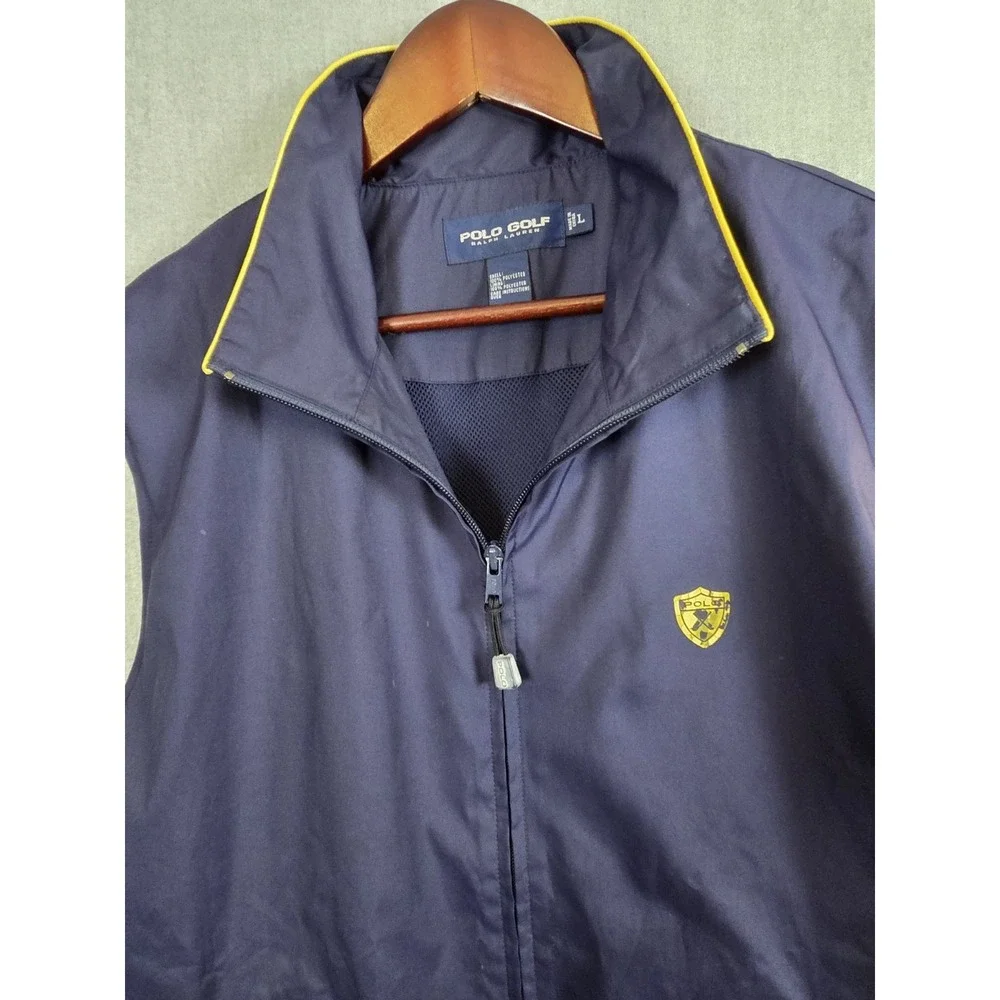 Polo Golf‎ Ralph Lauren Vest Men's L Sleeveless Navy Full Zip Crest Logo Retro